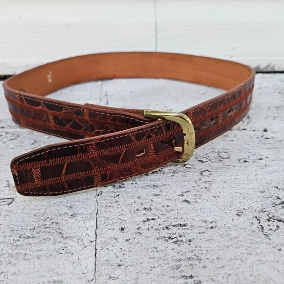Nocona Belt Brown Genuine Leather Waistband Unisex Pin Buckle Size 26-28 inches - Picture 7 of 10